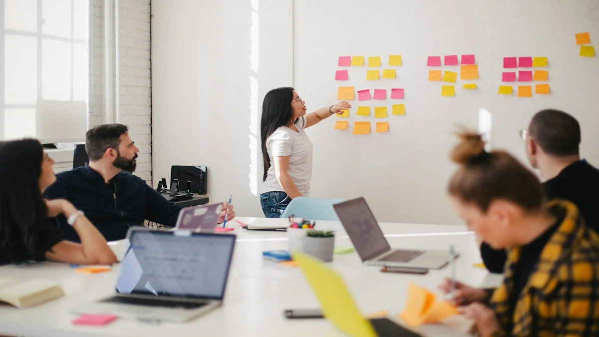 Business sales team analyzing customer pipeline on top CRM software in India